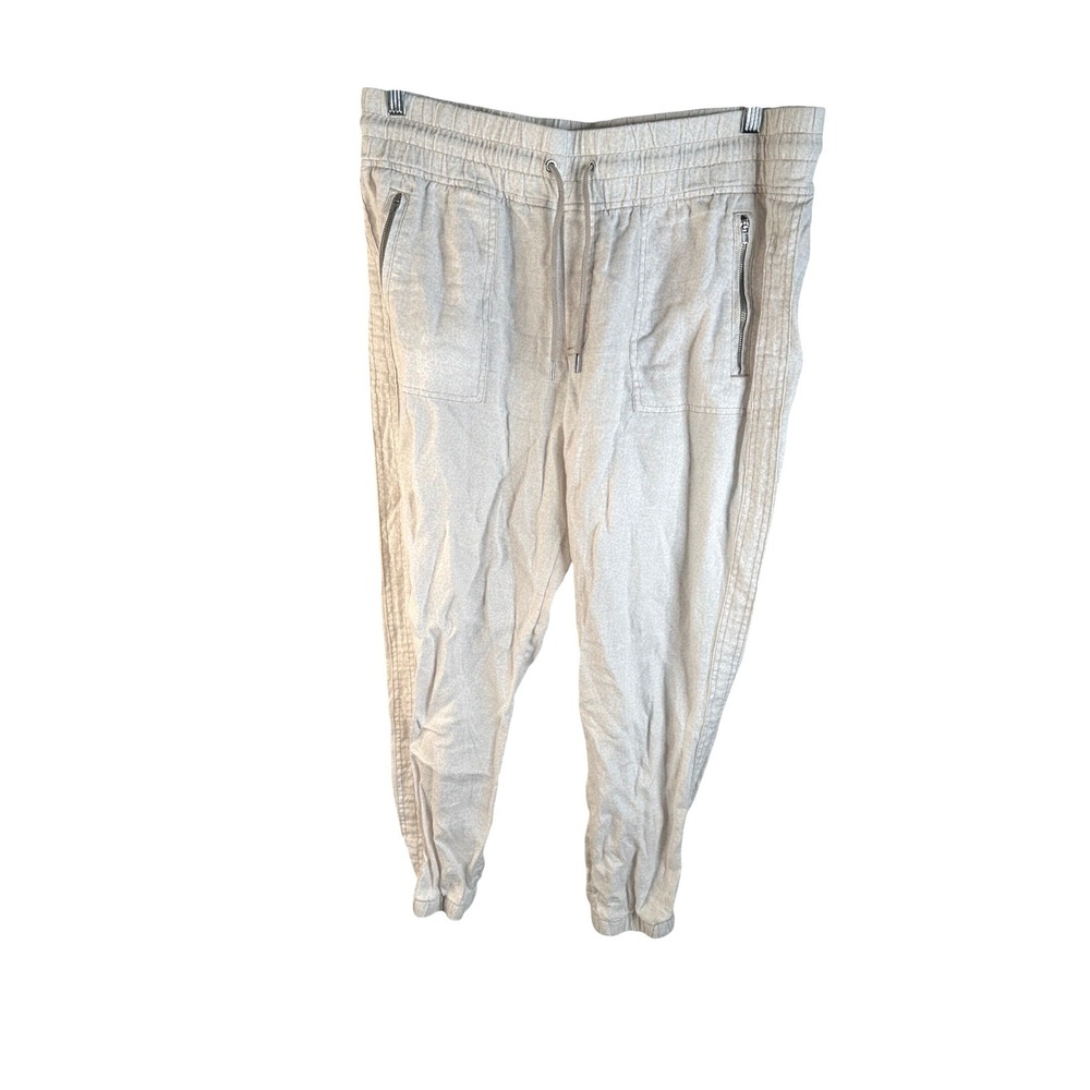 Athleta Women Beige Linen Blend Drawstring Zip Pocket Jogger Pants XL